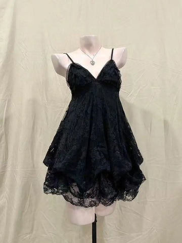 KYLETHOMASW  -  Japanese Vintage Black Lace Camisole Dresses Fashion Sexy Slim Fit Vestidos De Mujer 2025 Summer New Dress for Women